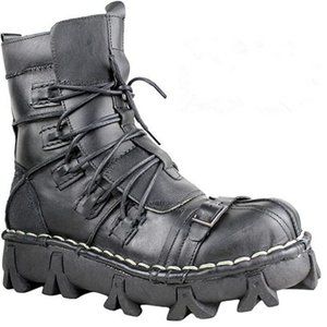 Genuine Leather Boots Lace-up  Punk Motorcycle Boots